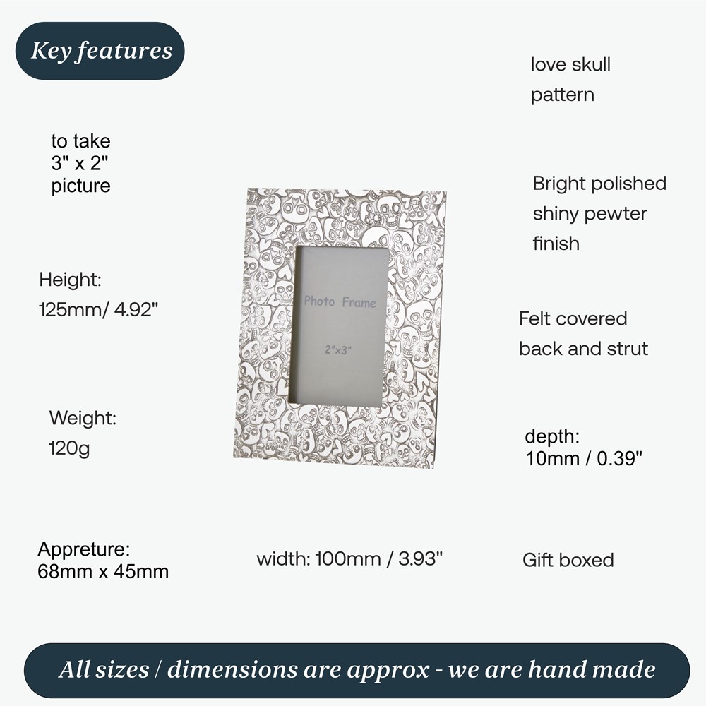 Love Skull Pewter 2"X3" Mini Picture Frame Love Skull Pewter 2"X3" Mini Picture Frame