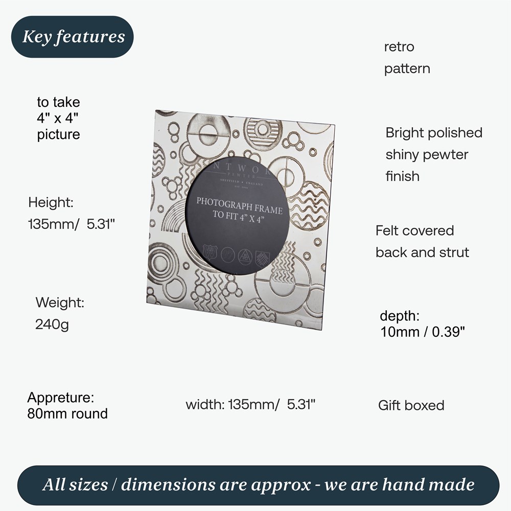 Retro Small Pewter 4"X4" Frame Retro Small Pewter 4"X4" Frame