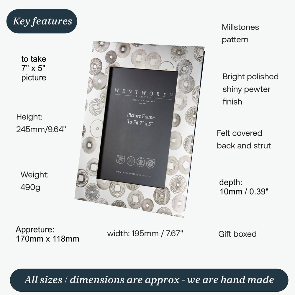 Large Millstones Pewter 7"X5" Picture Frame Large Millstones Pewter 7"X5" Picture Frame