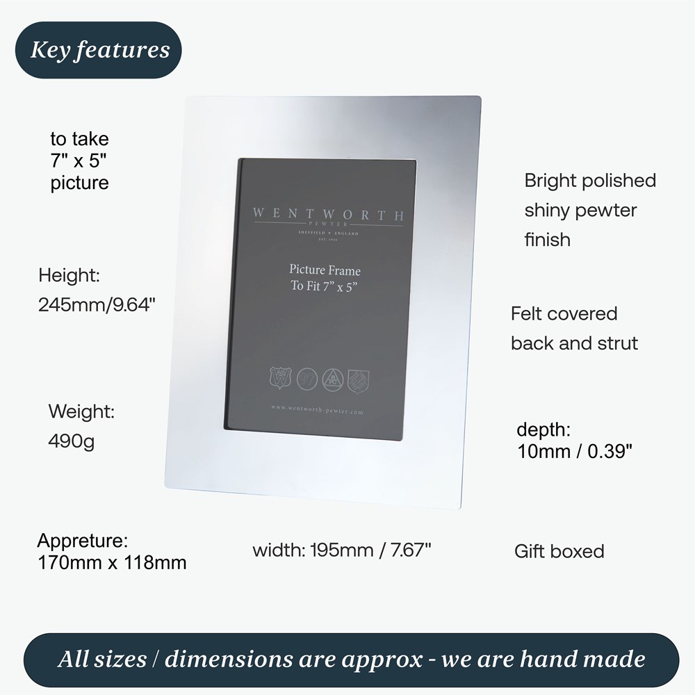 Plain Pewter 7" X 5" Picture Frame Plain Pewter 7" X 5" Picture Frame