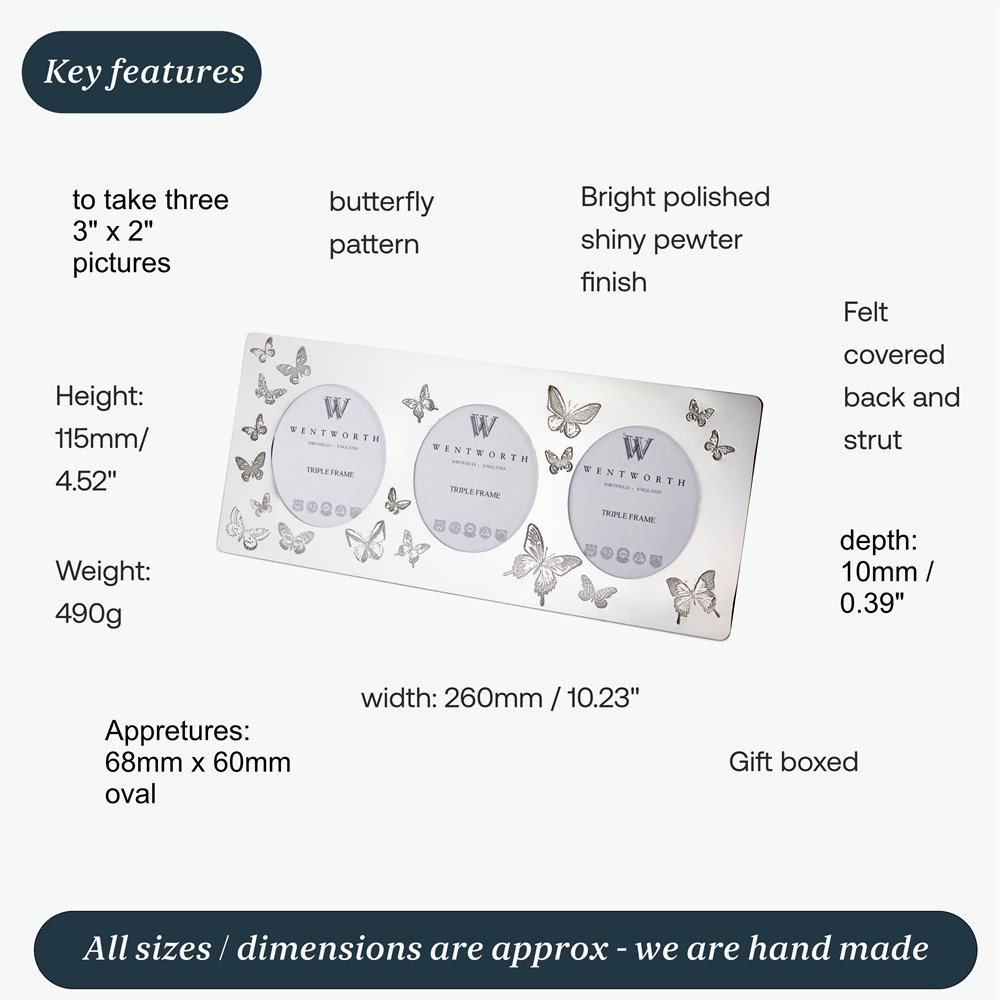 Butterfly Pewter Triple Picture Frame Butterfly Pewter Triple Picture Frame