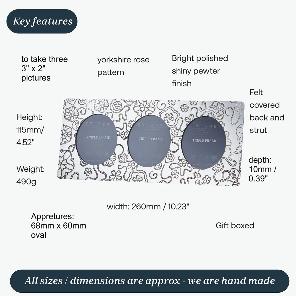Triple Yorkshire Rose Pewter Frame Triple Yorkshire Rose Pewter Frame