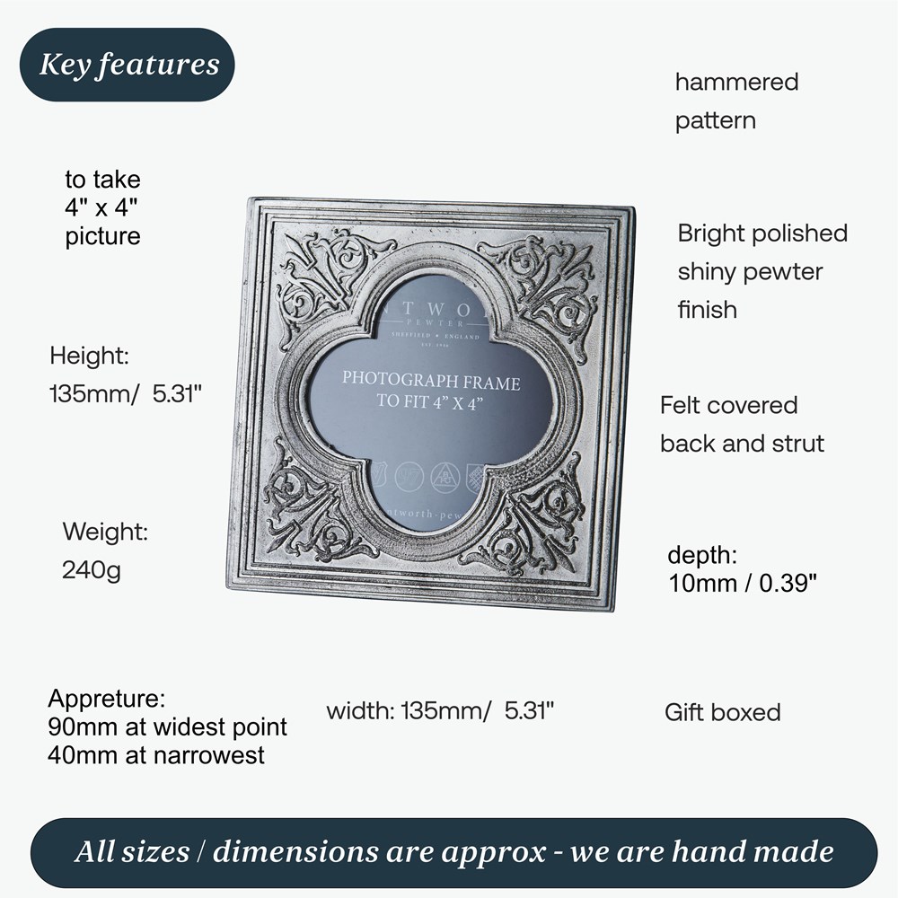Small Medieval Antique Finish Cast Pewter 4"X4" Picture Frame Small Medieval Antique Finish Cast Pewter 4"X4" Picture Frame