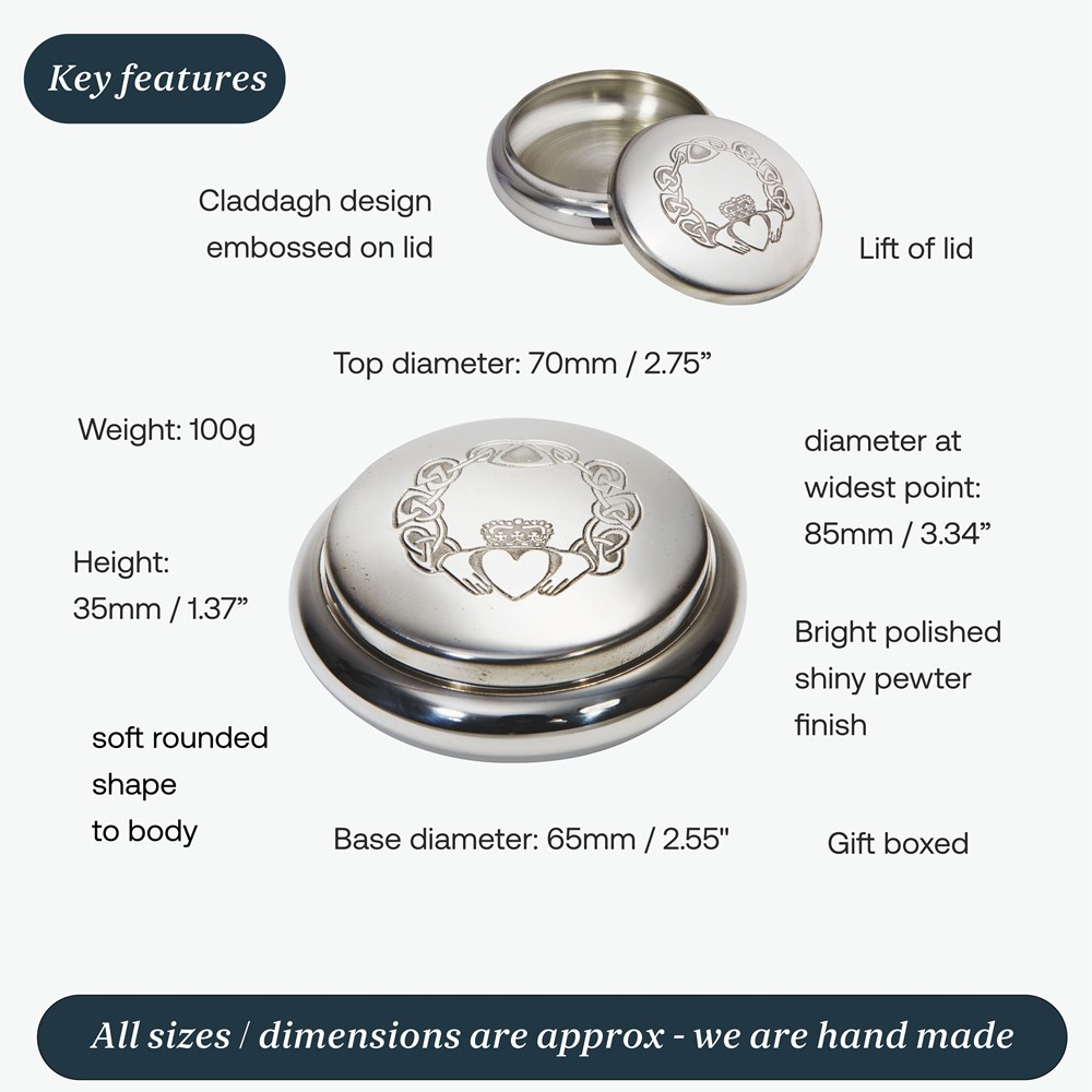 Round Claddagh Pewter Georgian Trinket Box Round Claddagh Pewter Georgian Trinket Box