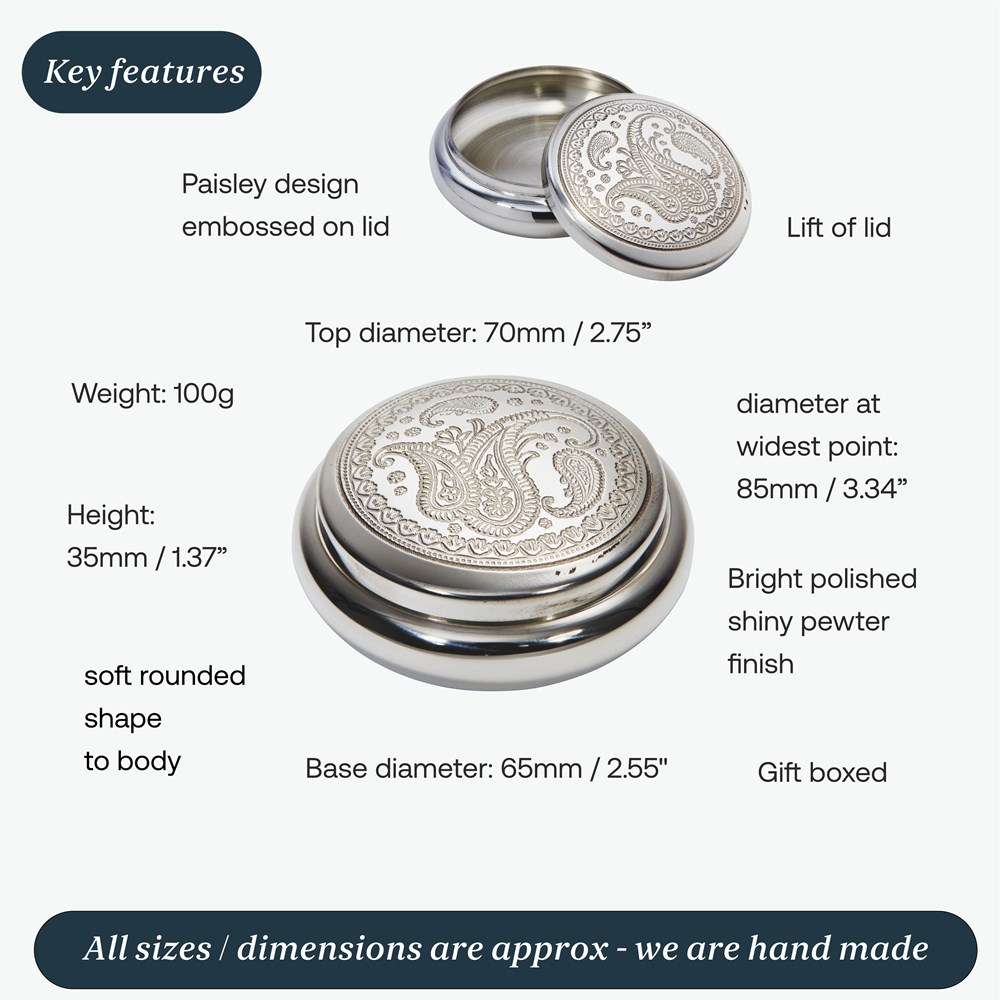 Paisley Round Pewter Trinket Box Paisley Round Pewter Trinket Box