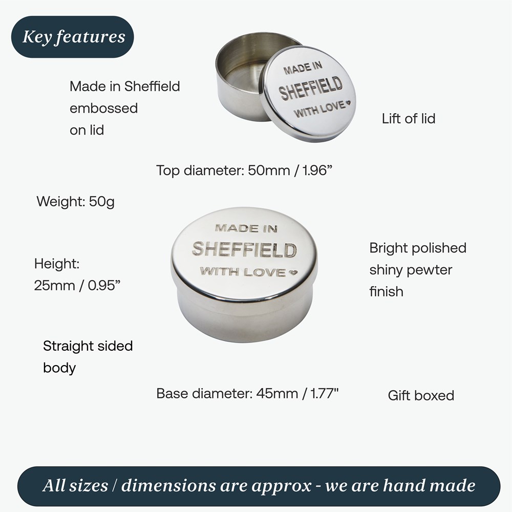 Made In Sheffield Small Pewter Trinket Pill Box