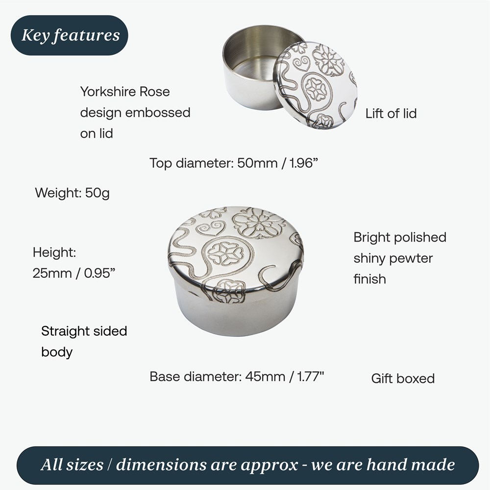 Yorkshire Rose Small Pewter Trinket Pill Box Yorkshire Rose Small Pewter Trinket Pill Box