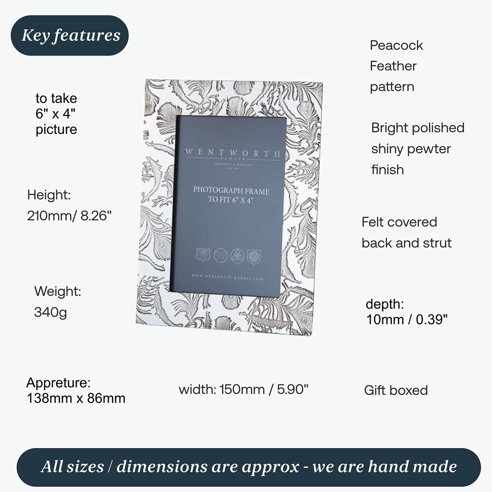 Peacock 6" X 4" Pewter Picture Frame Peacock 6" X 4" Pewter Picture Frame