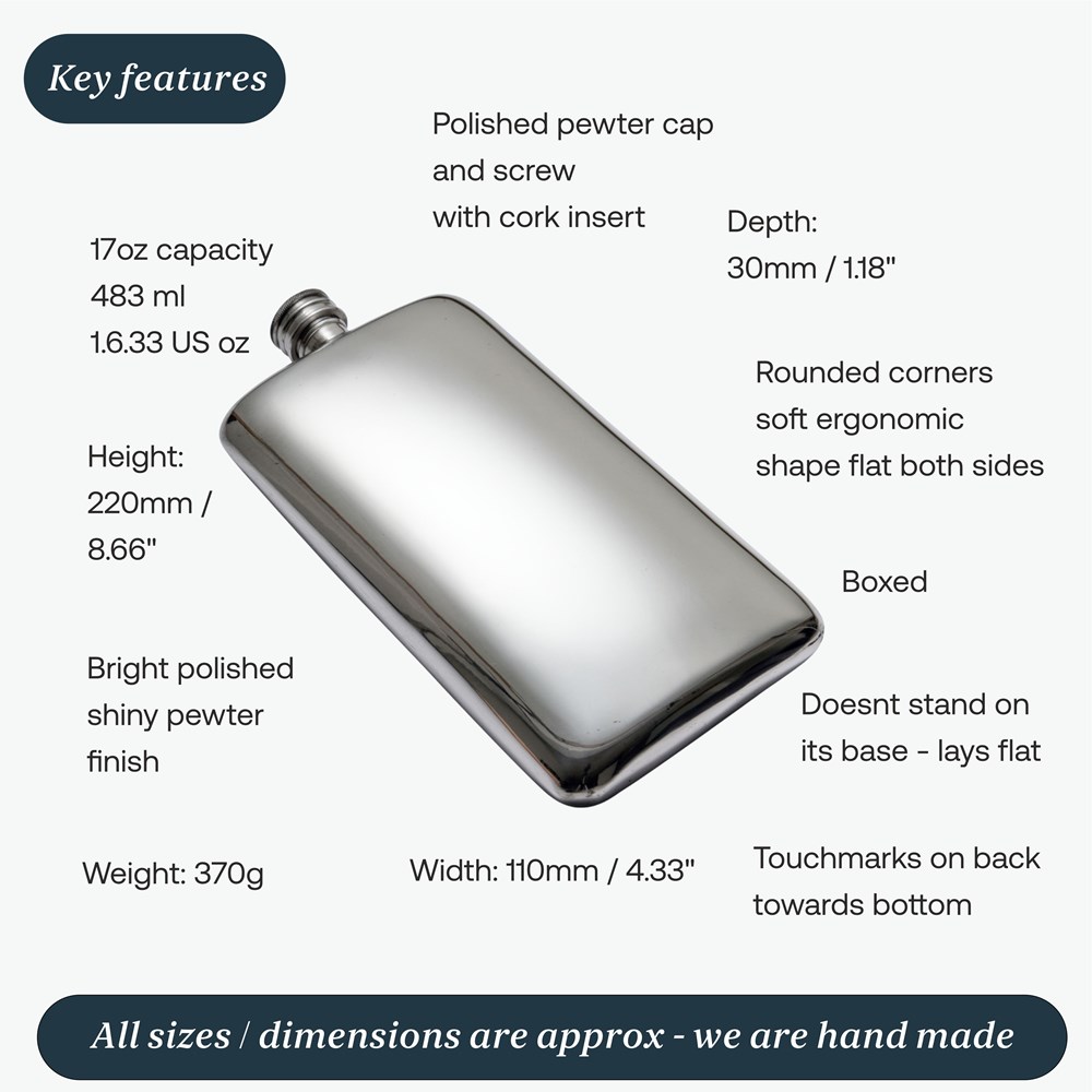 17oz Plain Pewter Pocket Flask 17oz Plain Pewter Pocket Flask