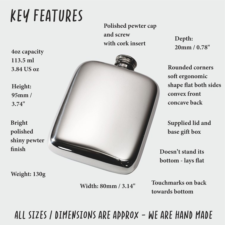 4oz Plain Pewter Pocket Flask 4oz Plain Pewter Pocket Flask