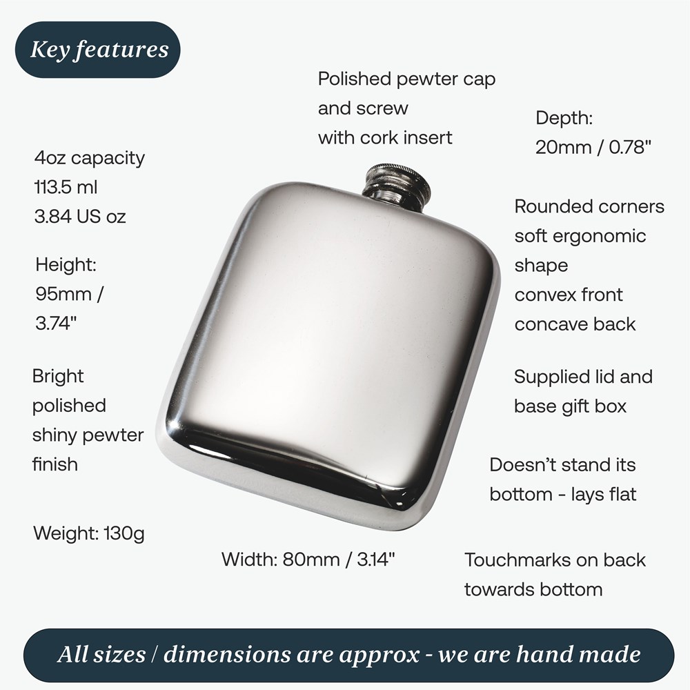 4oz Plain Pewter Pocket Flask