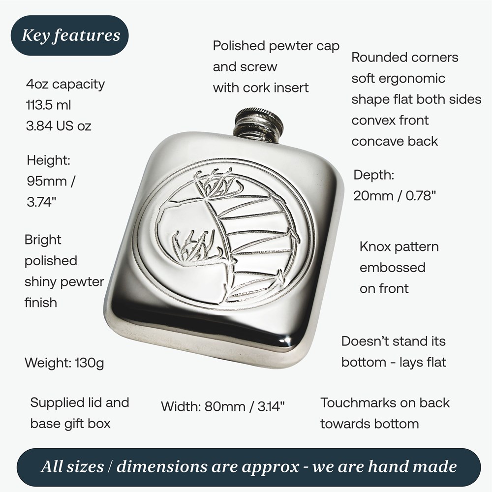 Knox 4oz Pewter Pocket Flask Knox 4oz Pewter Pocket Flask