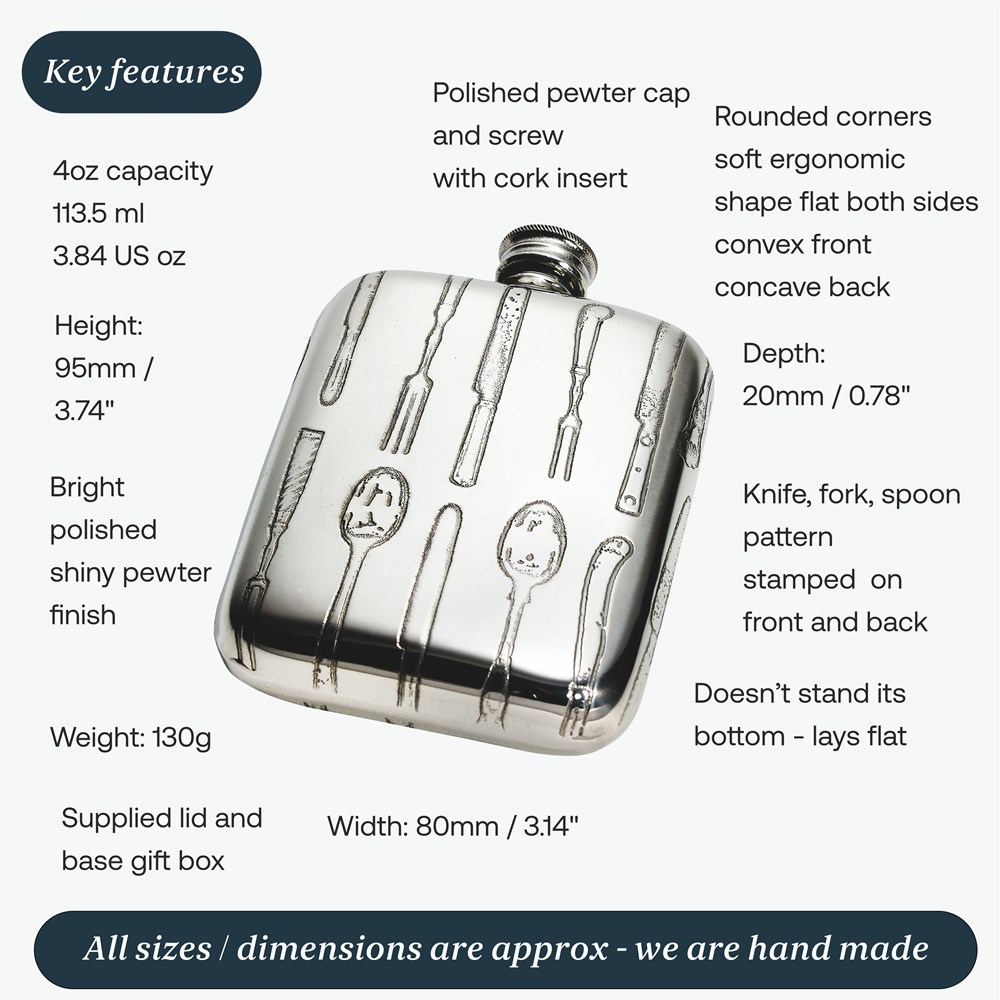 Knife Fork Spoon 4oz Pewter Pocket Flask Knife Fork Spoon 4oz Pewter Pocket Flask