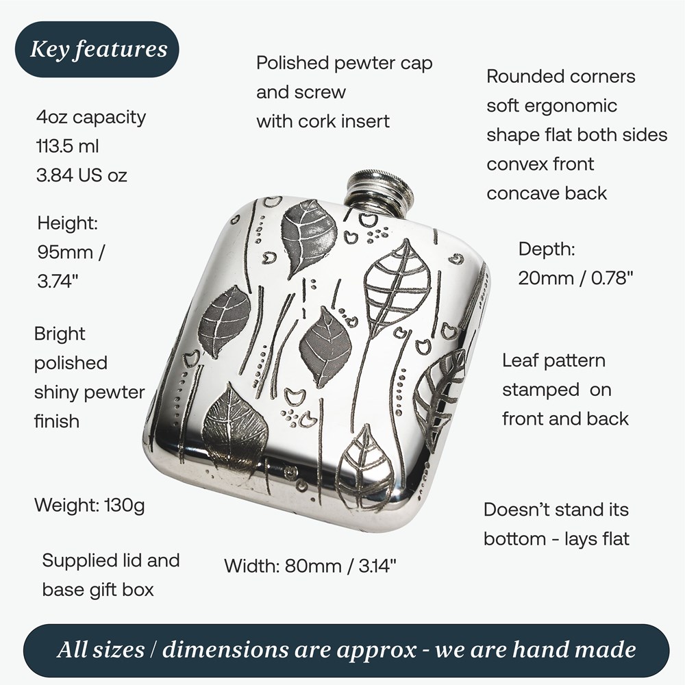 Leaf Pewter 4oz Pocket Flask Leaf Pewter 4oz Pocket Flask