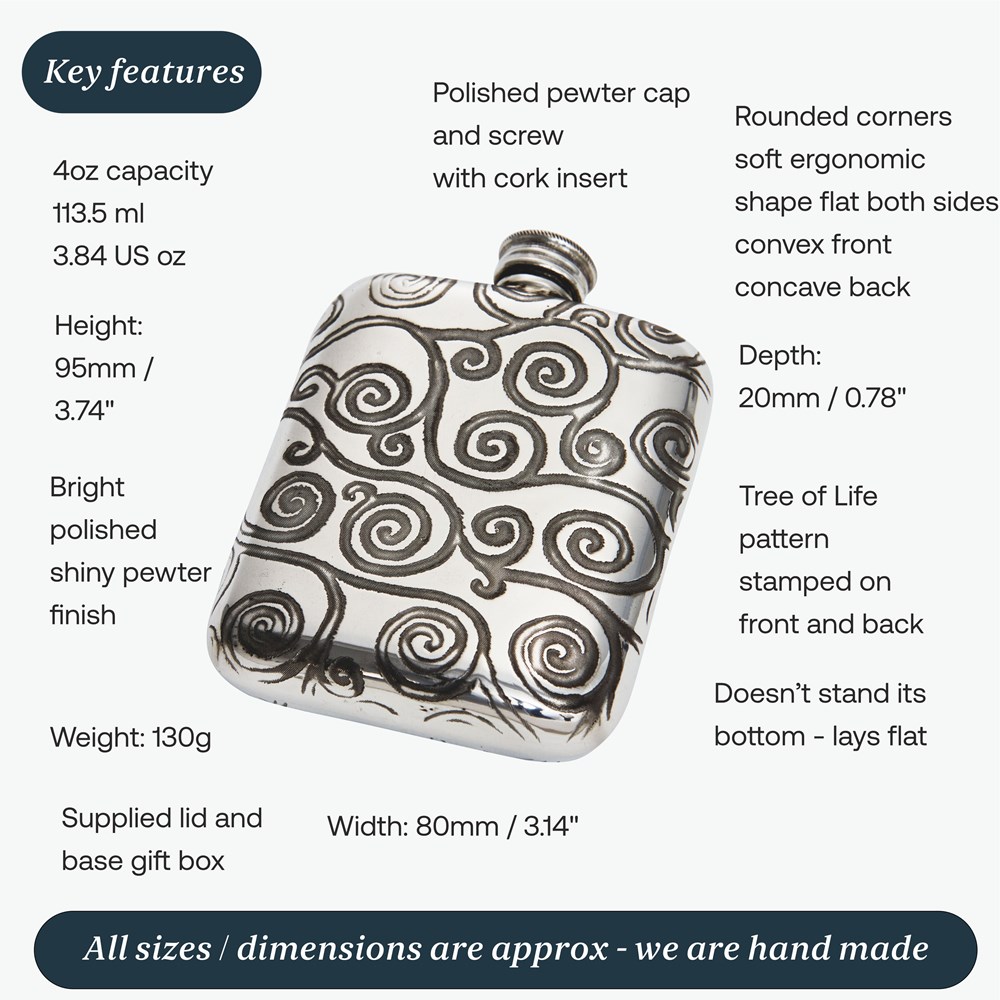 Tree Of Life 4oz Pewter Pocket Flask Tree Of Life 4oz Pewter Pocket Flask