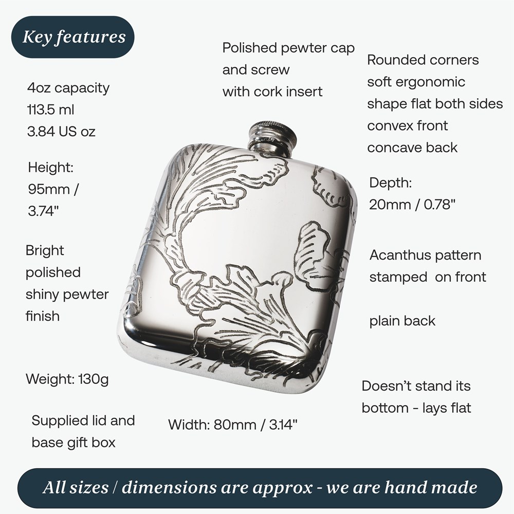 Acanthus Pattern Pewter Pocket Flask Acanthus Pattern Pewter Pocket Flask