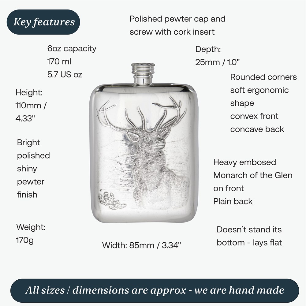 6oz Monarch of the Glen Pewter Pocket Flask