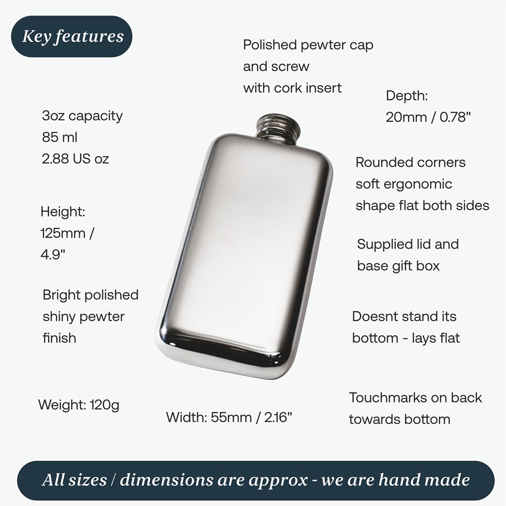 3oz Plain Pewter Pocket Flask 3oz Plain Pewter Pocket Flask