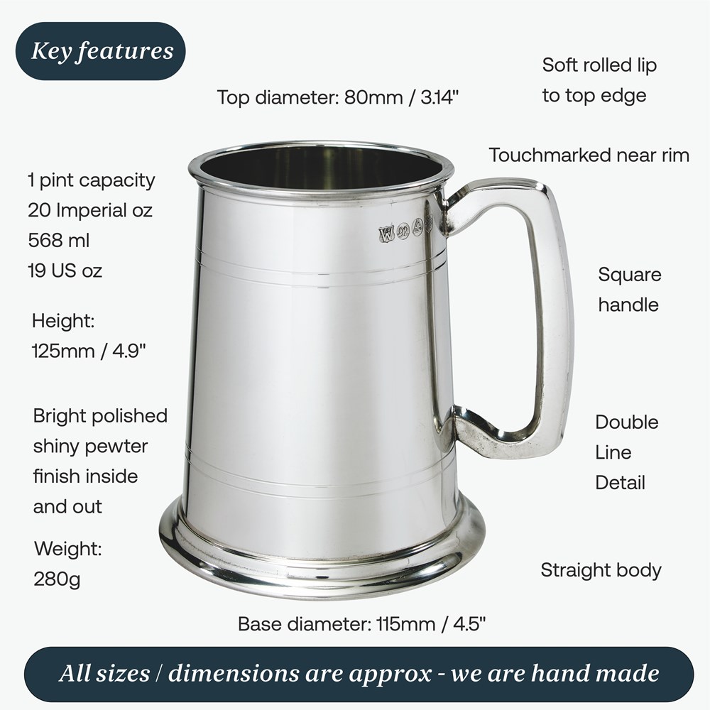 Double Lined One Pint Pewter Tankard Double Lined One Pint Pewter Tankard