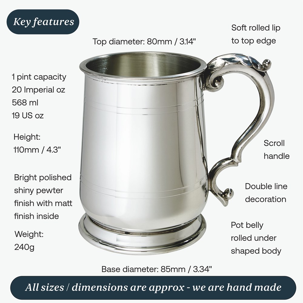 Standard Jacobean One Pint Pewter Tankard Standard Jacobean One Pint Pewter Tankard