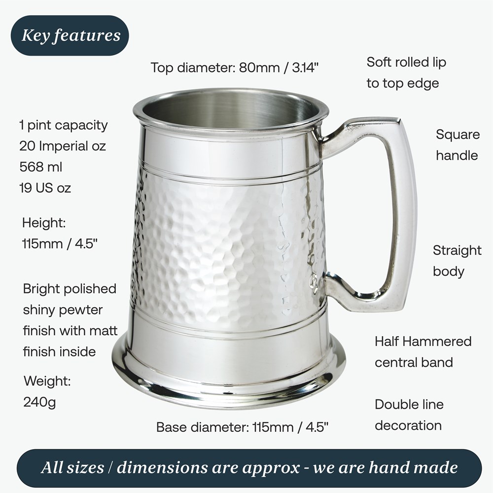 Half Hammered One Pint Pewter Tankard Half Hammered One Pint Pewter Tankard