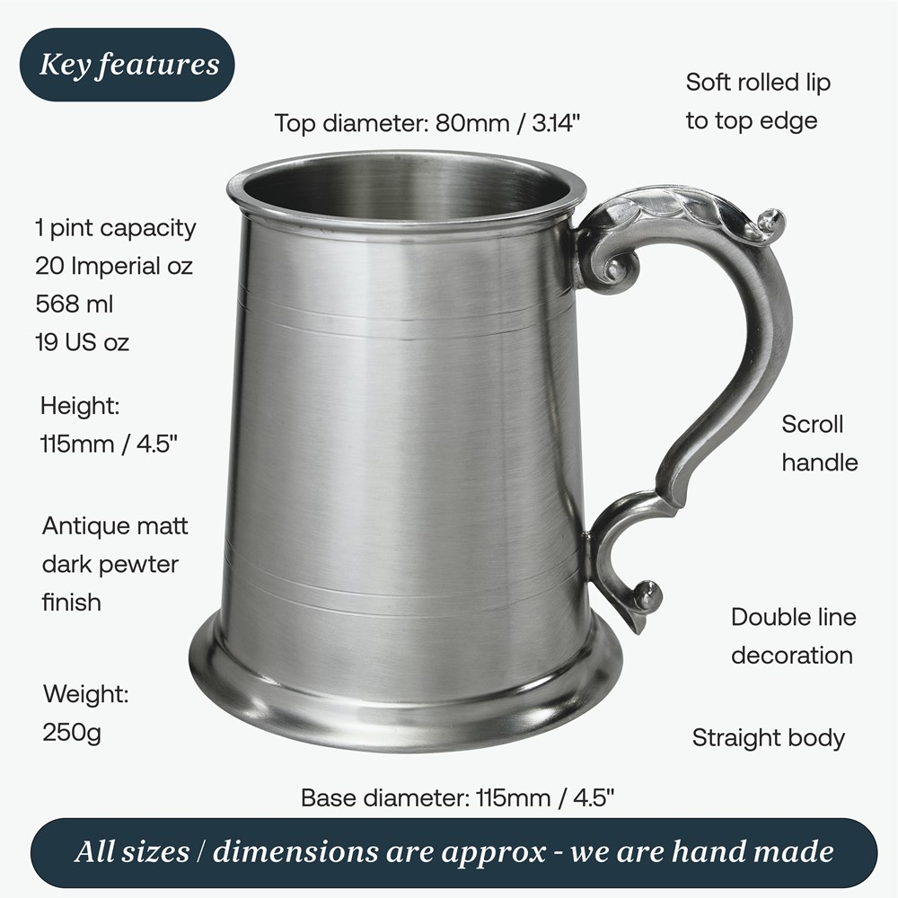 One Pint Antique Fancy Handle Pewter Tankard One Pint Antique Fancy Handle Pewter Tankard