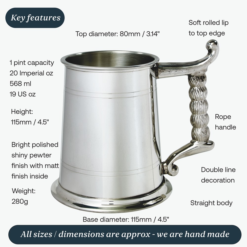 Rope Handle One Pint Pewter Tankard Rope Handle One Pint Pewter Tankard
