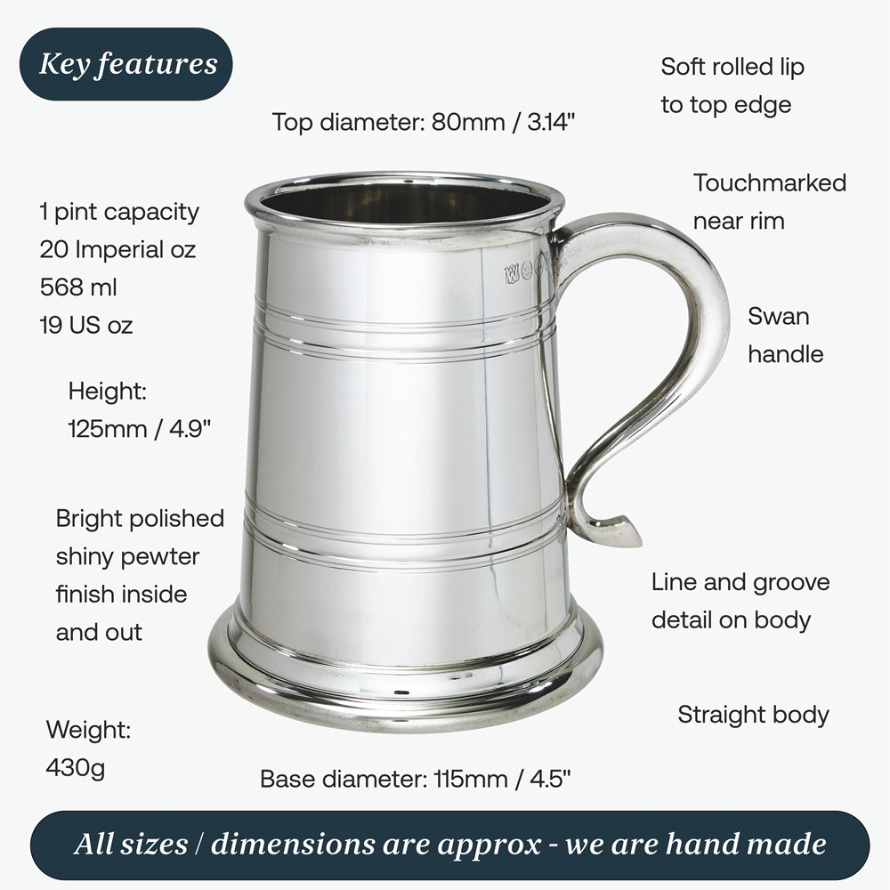 One Pint Heeley Pewter Lined Tankard One Pint Heeley Pewter Lined Tankard