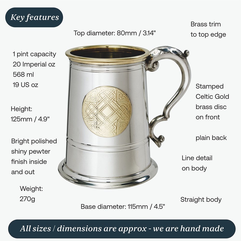 Celtic Gold One Pint Pewter And Brass Tankard Celtic Gold One Pint Pewter And Brass Tankard