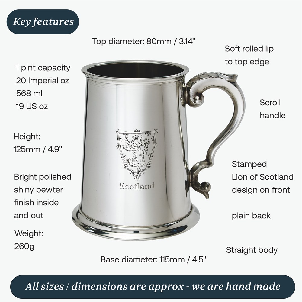 Lion Of Scotland One Pint Pewter Tankard Lion Of Scotland One Pint Pewter Tankard