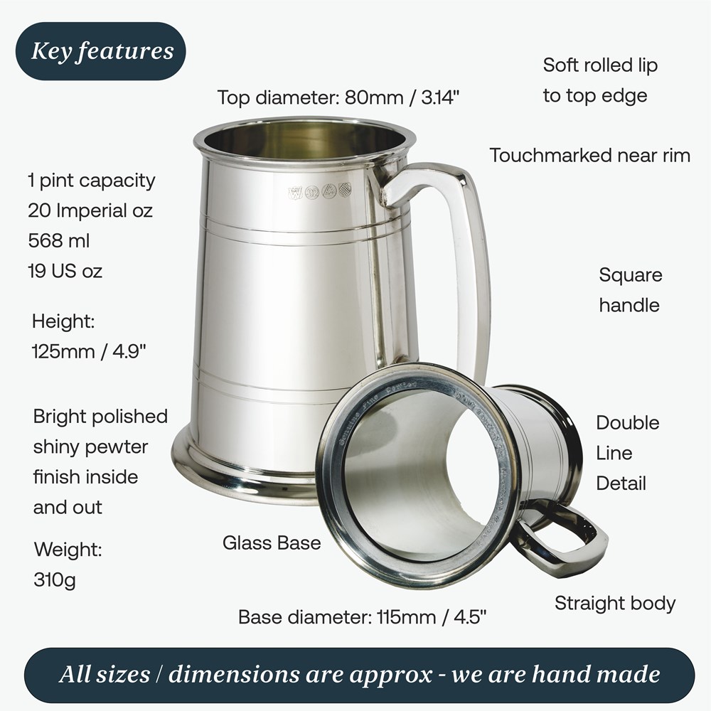 Double Lined Glass Base One Pint Pewter Tankard Double Lined Glass Base One Pint Pewter Tankard