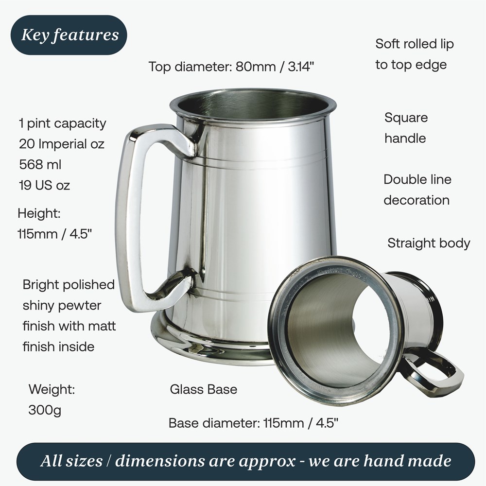 Standard Lined Glass Base One Pint Pewter Tankard Standard Lined Glass Base One Pint Pewter Tankard
