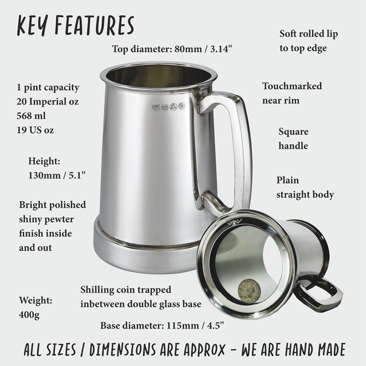 Shilling One Pint Pewter Tankard Glass Base Shilling One Pint Pewter Tankard Glass Base