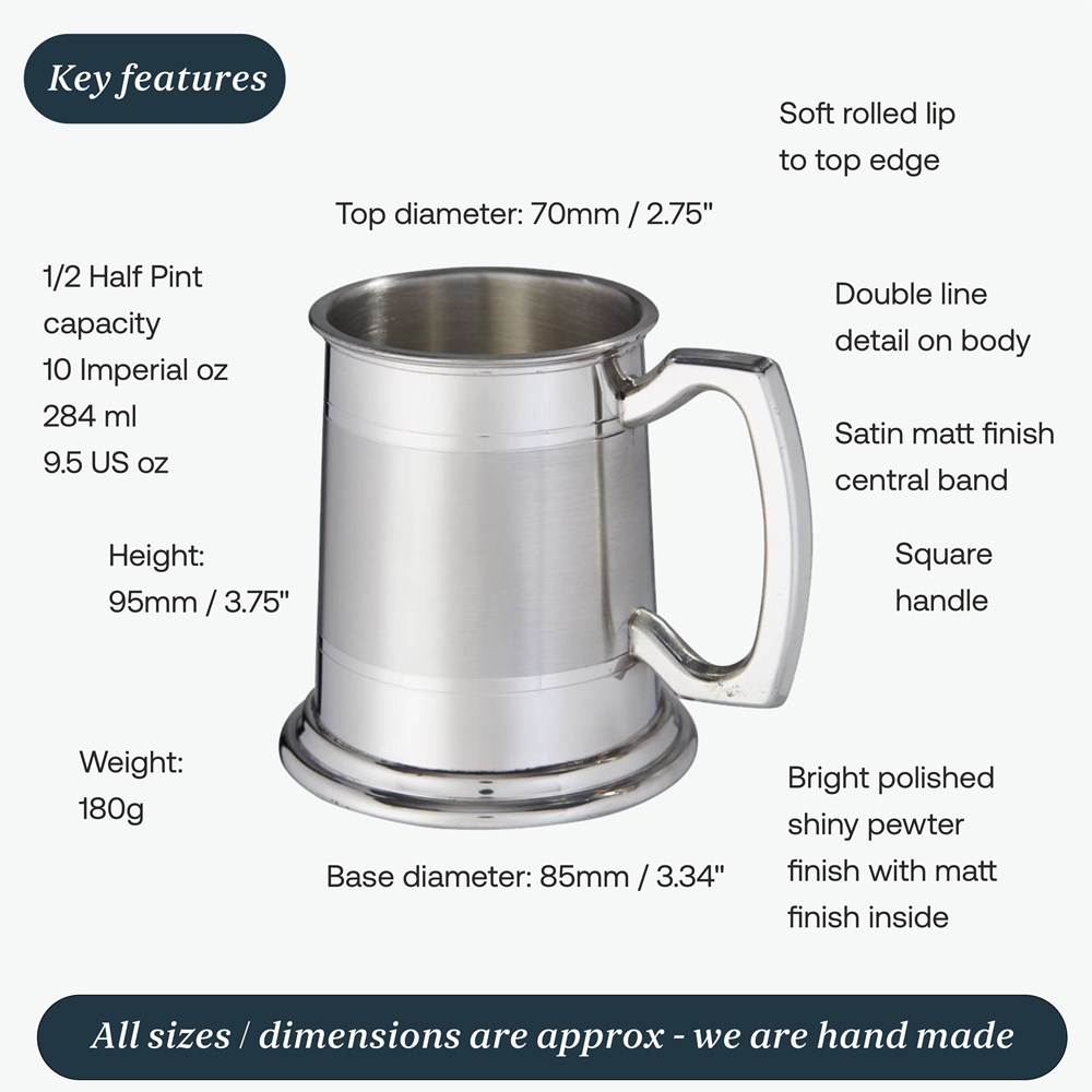 Half Pint Standard Double Lined Part Satin Pewter Tankard Half Pint Standard Double Lined Part Satin Pewter Tankard