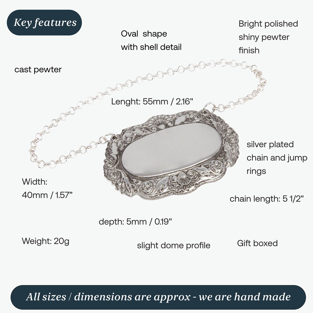 Cast Pewter Shell Pattern Decanter Label Cast Pewter Shell Pattern Decanter Label