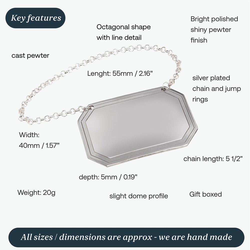 Cast Pewter Plain Rectangular Decanter Label Cast Pewter Plain Rectangular Decanter Label