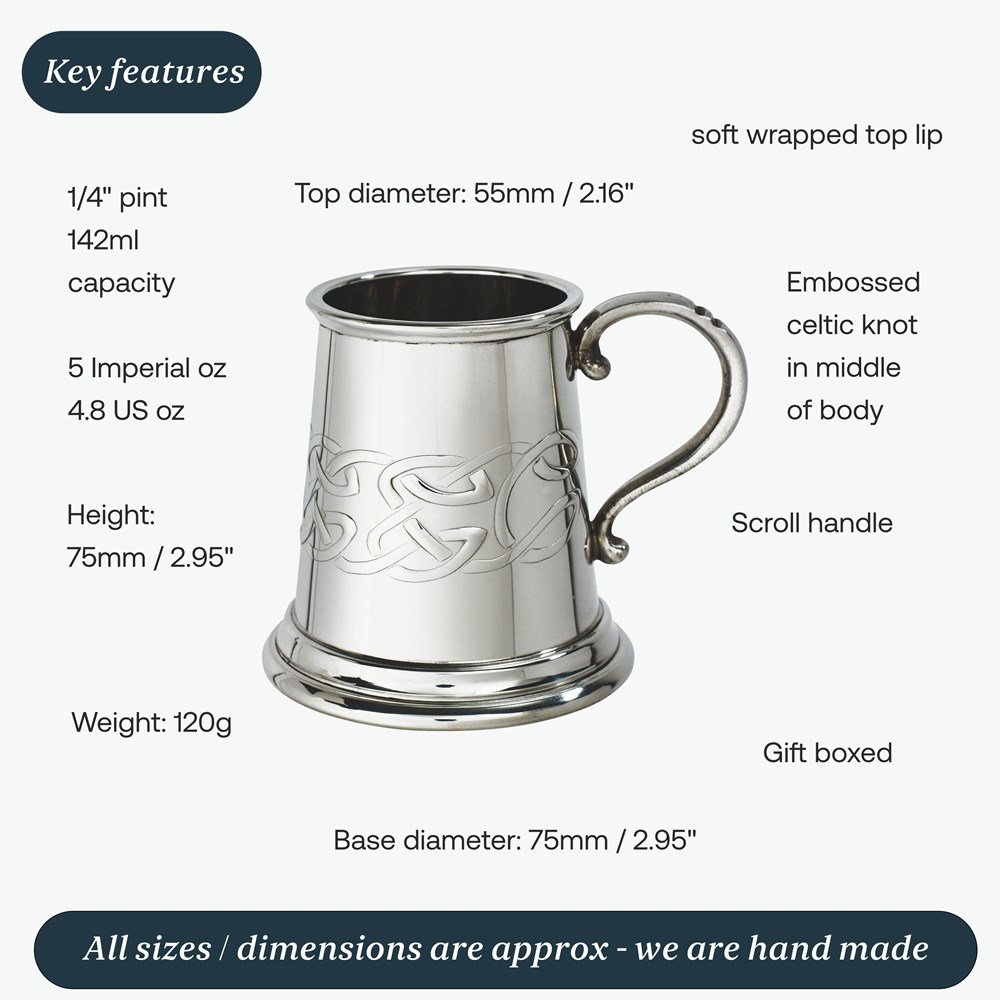 Embossed Celtic Band Baby Quarter Pint Pewter Mug Embossed Celtic Band Baby Quarter Pint Pewter Mug