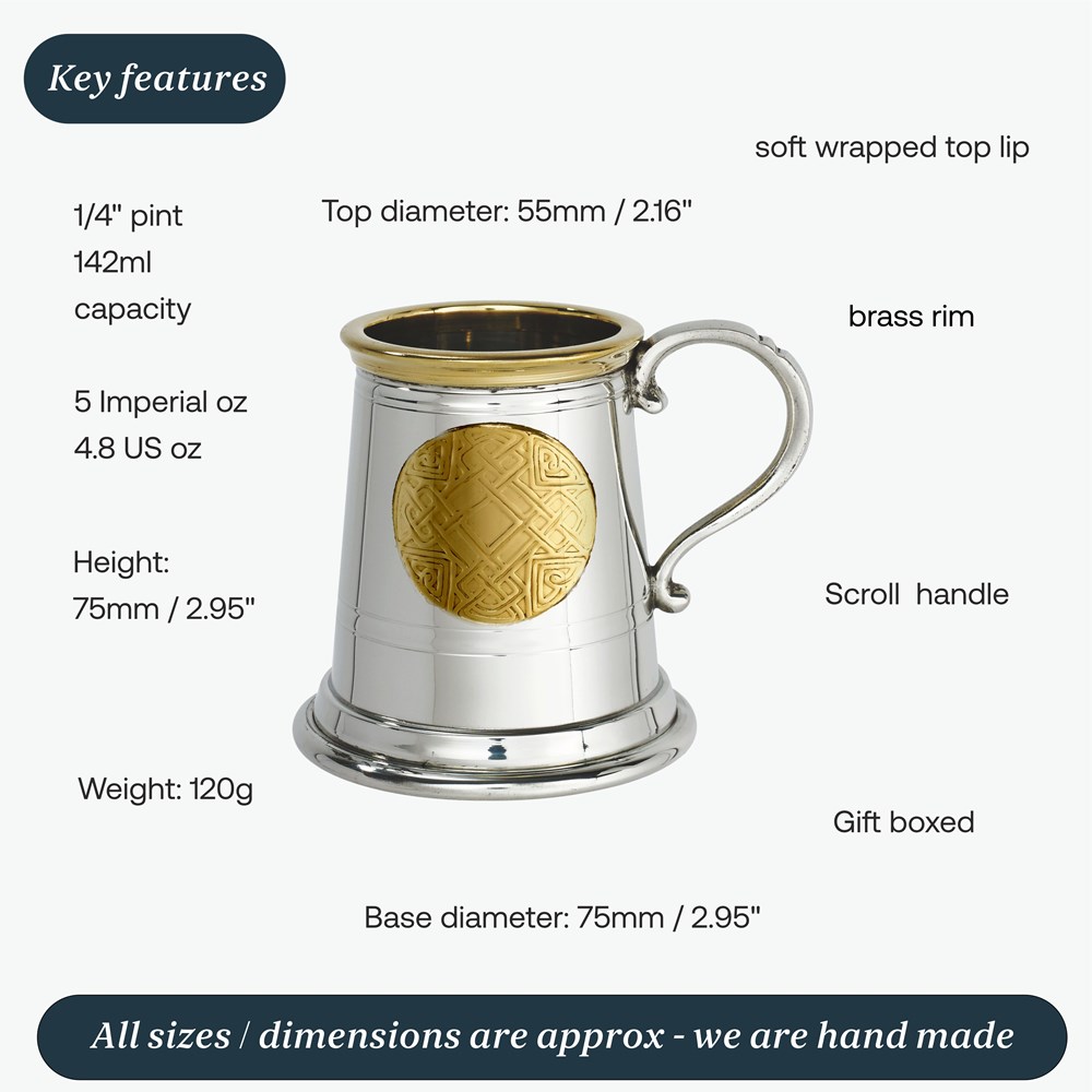 Quarter Pint Celtic Gold Pewter And Brass Baby Mug Quarter Pint Celtic Gold Pewter And Brass Baby Mug