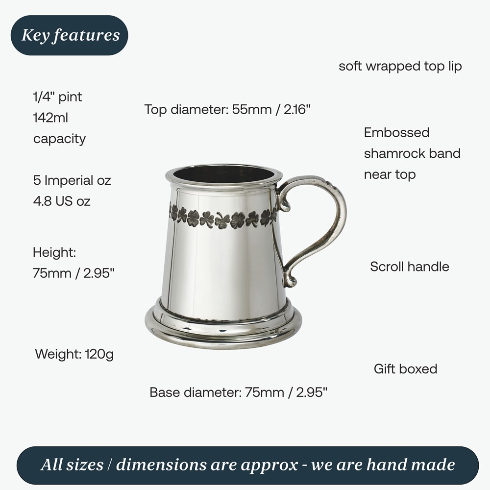 Shamrock Quarter Pint Pewter Baby Mug Shamrock Quarter Pint Pewter Baby Mug