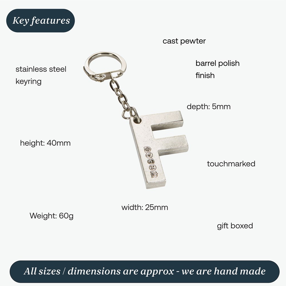 Initial F Touchmarked Pewter Keyring