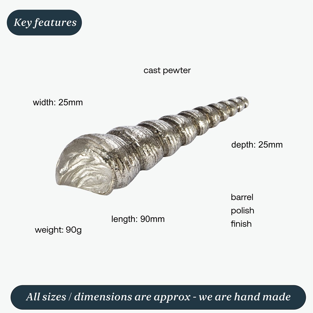 Cast Pewter Long Spiral Shell Ornament Cast Pewter Long Spiral Shell Ornament