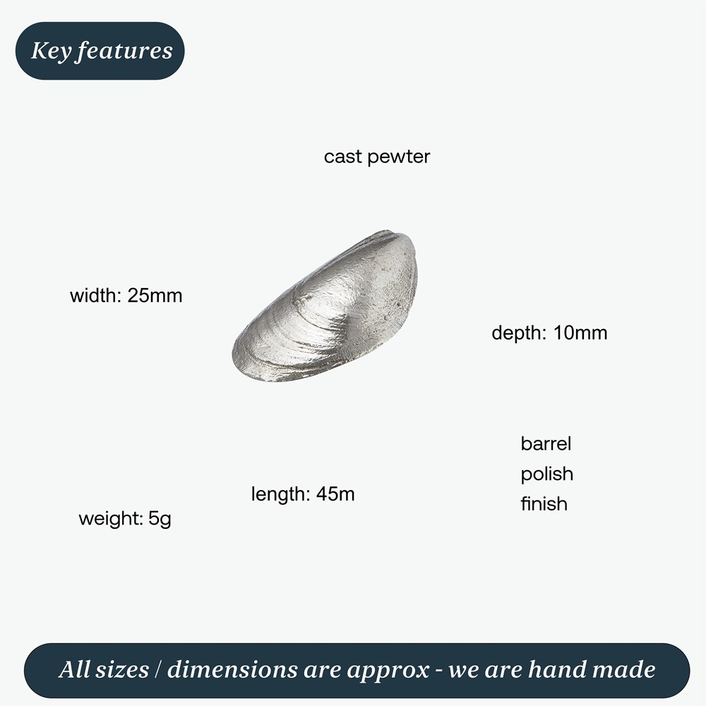 Cast Pewter Mussel Shell Ornament
