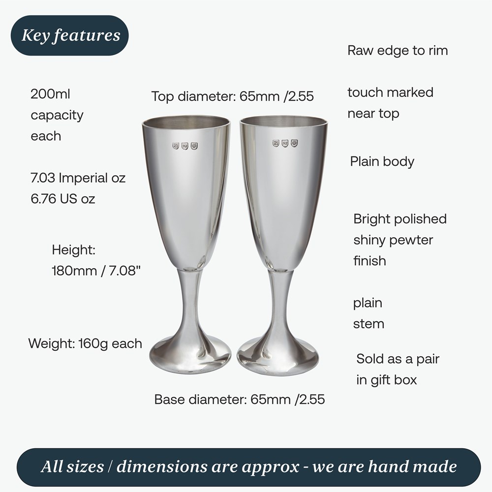 Pair Of Polished Pewter Celebration Flutes Pair Of Polished Pewter Celebration Flutes