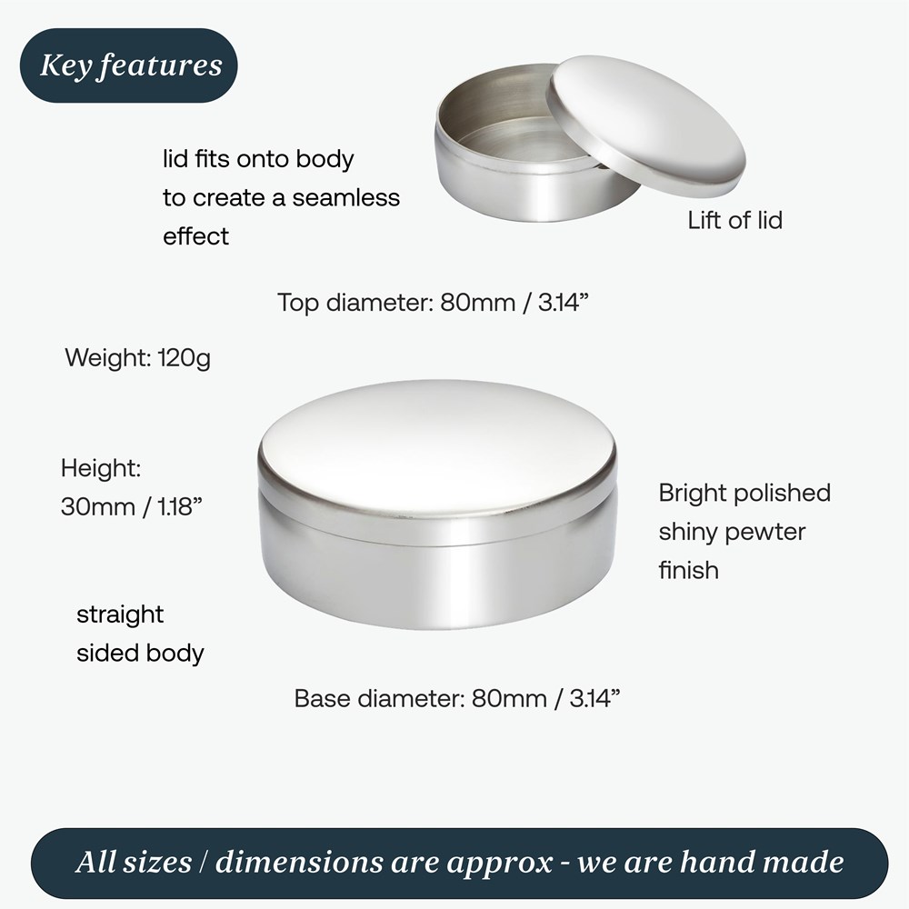 8cm Plain Round Pewter Trinket Box 8cm Plain Round Pewter Trinket Box