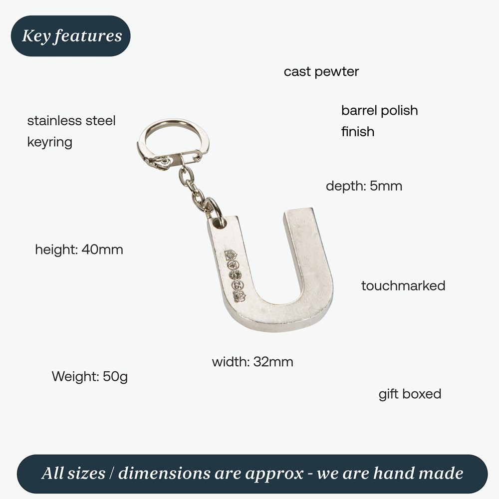 Initial U Touchmarked Pewter Keyring