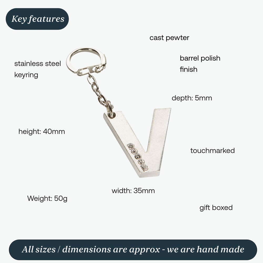 Initial V Touchmarked Pewter Keyring