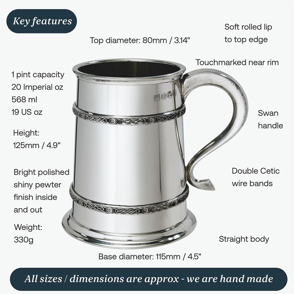 One Pint Double Celtic Bands Pewter Tankard One Pint Double Celtic Bands Pewter Tankard