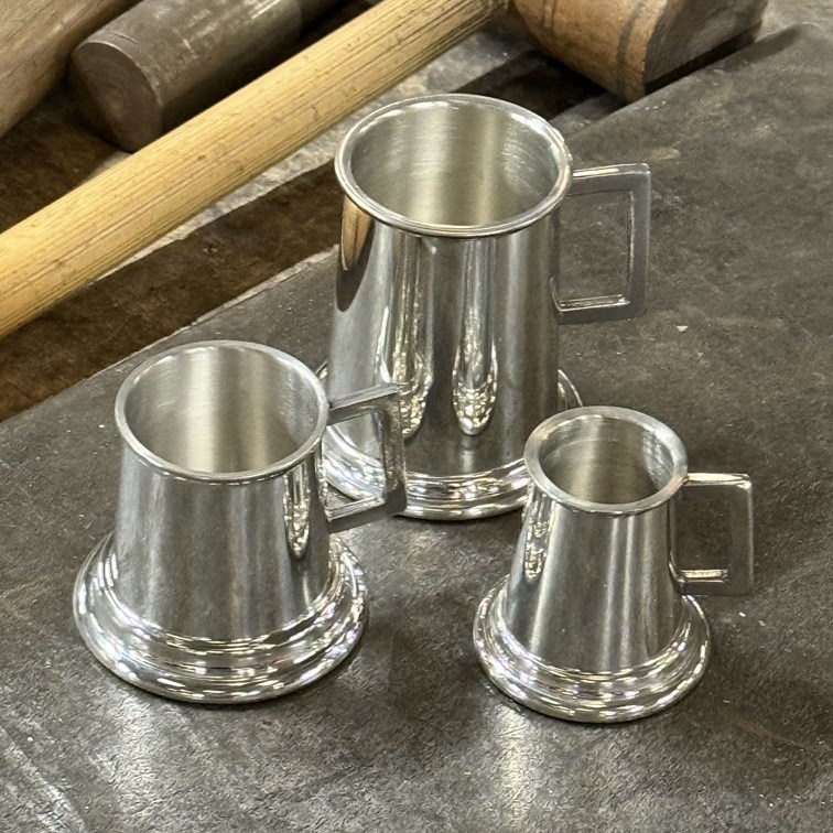 Set Of Three Pewter Tankard Measures Set Of Three Pewter Tankard Measures