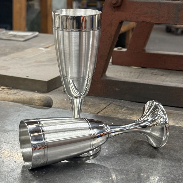 Pair Of Part Satin Pewter Celebration Flutes