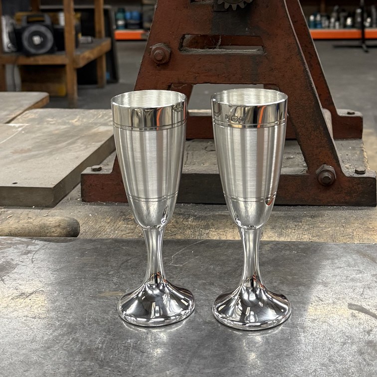 Pair Of Part Satin Pewter Celebration Flutes Pair Of Part Satin Pewter Celebration Flutes